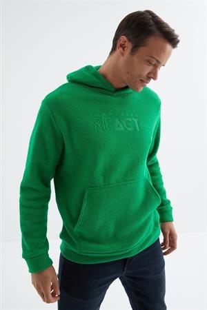 tommy life 88164 Yazı Nakışlı Kanguru Cepli Kapüşonlu Rahat Form Havlu Polar