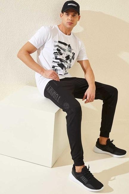 Tommy Lıfe 84762  Fermuar Cepli Baskılı Standart Kalıp Jogger Erkek Eşofman Alt