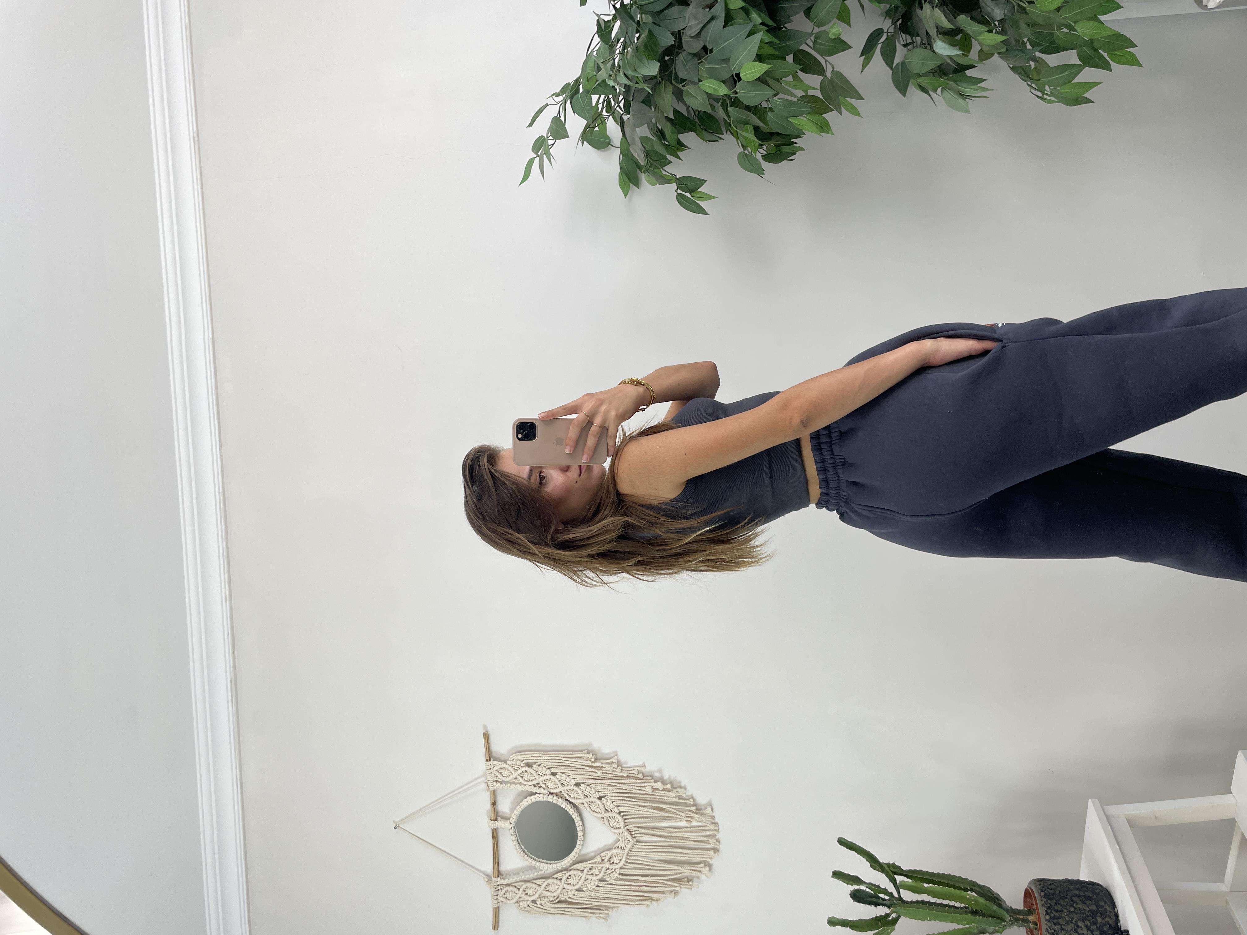 Gri Yazı Baskılı Üç İplik Şardonlu Eşofman Altı