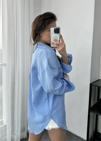 Bebe Mavisi Kalın Manşet Pamuk Gömlek 