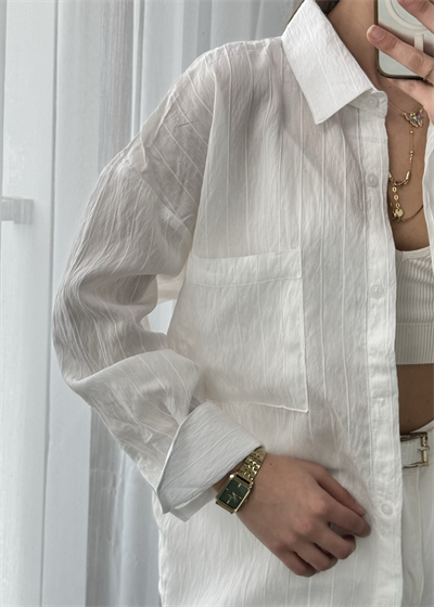 Beyaz Kalın Manşet Pamuk Gömlek 