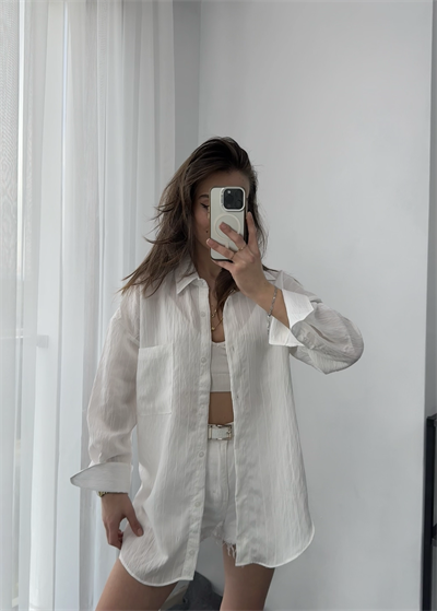 Beyaz Kalın Manşet Pamuk Gömlek 