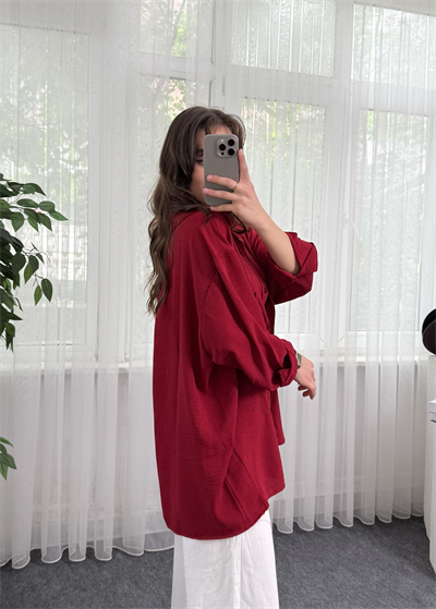 Bordo İthal Ayrobin Tek Cepli Oversize Gömlek 