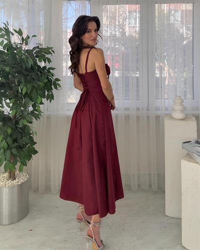 Bordo Pinterest Sırt biyeli Yırtmaçlı Elbise 