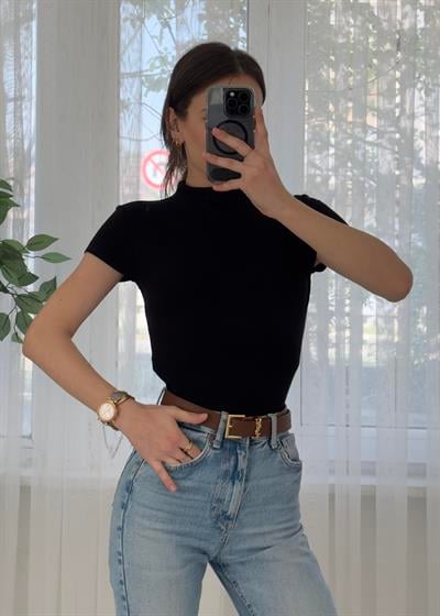 Buzzy Siyah Bebe Kol Basic Yaka Tshirt