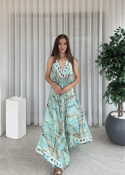 Calista Etnik Desen İpek Şalvar Su Yeşili  Tulum