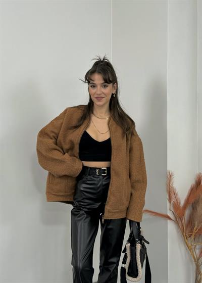 Camel Buklet Kumaş Oversize Ceket