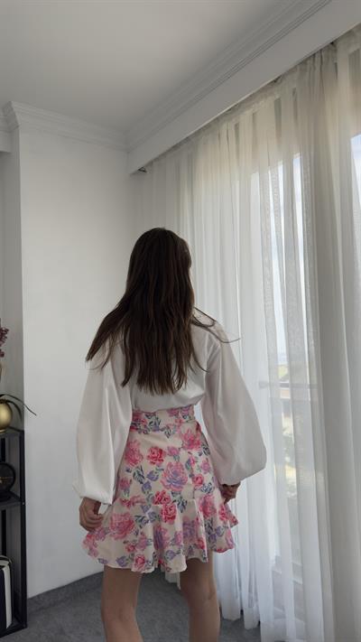 Çiçek Desendi Mini Volanlı Etek 