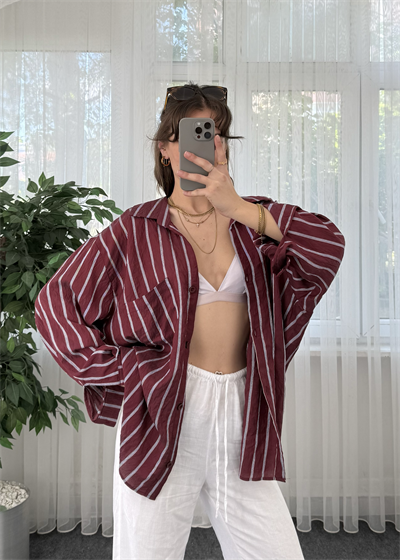 Çizgili Bordo Crush Gömlek