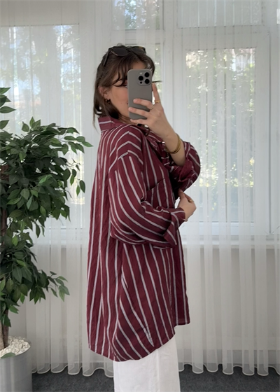Çizgili Bordo Crush Gömlek