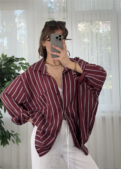 Çizgili Bordo Crush Gömlek