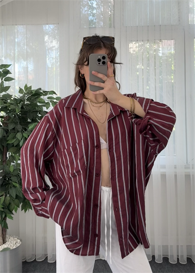 Çizgili Bordo Crush Gömlek