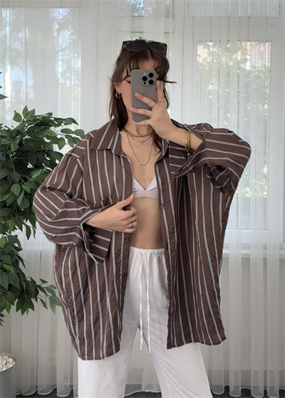 Çizgili Kahverengi Crush Gömlek 