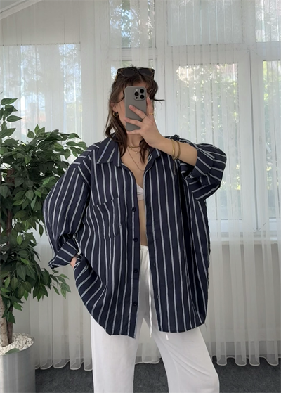 Çizgili Lacivert Crush Gömlek 