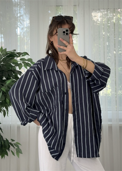 Çizgili Lacivert Crush Gömlek 
