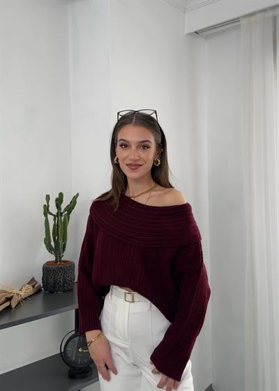 Degaje Yaka Fitilli Bordo Kazak 