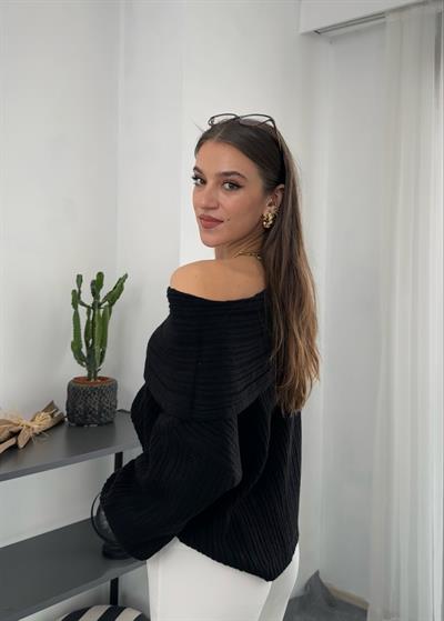 Degaje Yaka Fitilli Siyah Kazak 