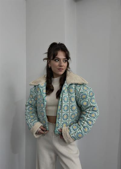 Desenli İçi Kürklü Ayarlanabilir Mont 