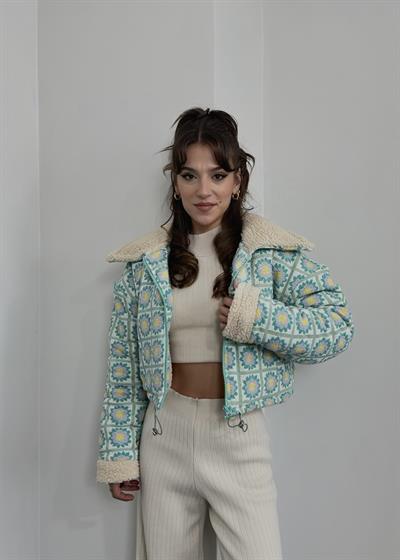 Desenli İçi Kürklü Ayarlanabilir Mont 