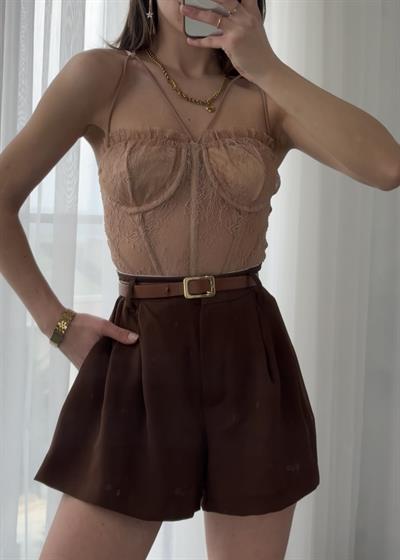 Dore Dantelli Transparan Detaylı Çıtçıtlı Body