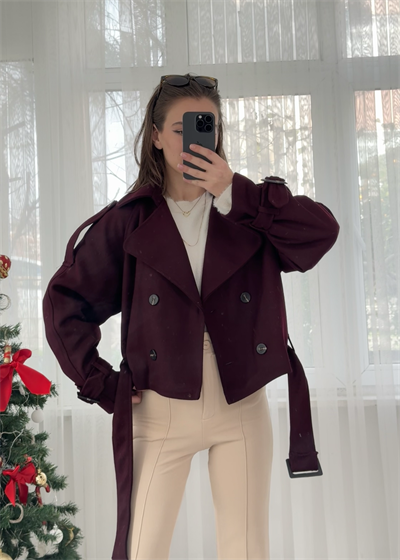 Dore Premium Bordo Kemer Aksesuarlı Ceket 