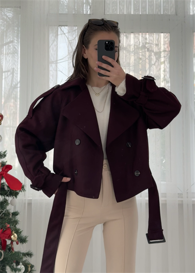 Dore Premium Bordo Kemer Aksesuarlı Ceket 