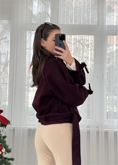 Dore Premium Bordo Kemer Aksesuarlı Ceket 