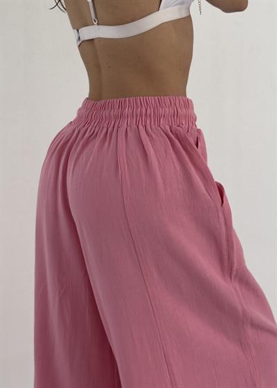Erato Pembe Tasarım Keten Kargo Cep Pantolon