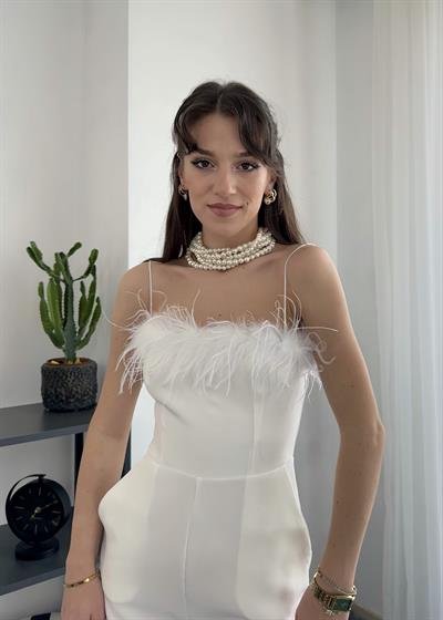 Fiona Beyaz Yaka Tüylü Şort Tulum