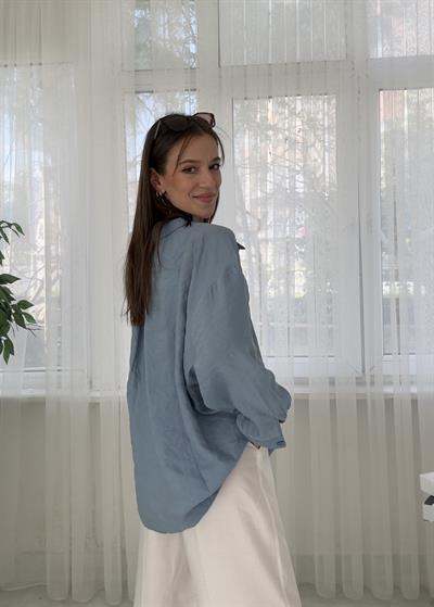 Glodi Bebe Mavi Düşük Omuz Oversize Gömlek 