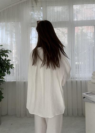 Glodi Beyaz Düşük Omuz Oversize Gömlek 