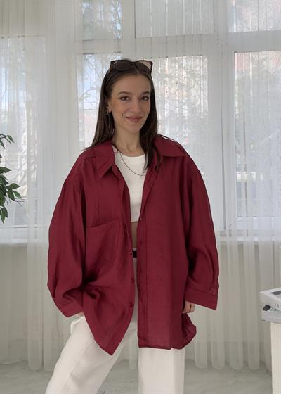 Glodi Bordo Düşük Omuz Oversize Gömlek 