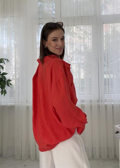Glodi Kırmızı Düşük Omuz Oversize Gömlek 