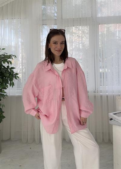 Glodi Şeker Pembe Düşük Omuz Oversize Gömlek 