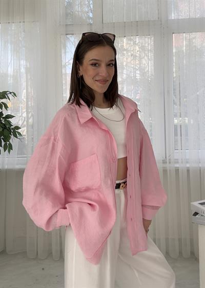 Glodi Şeker Pembe Düşük Omuz Oversize Gömlek 