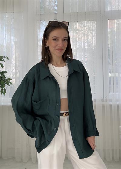 Glodi Zümrüt Düşük Omuz Oversize Gömlek 