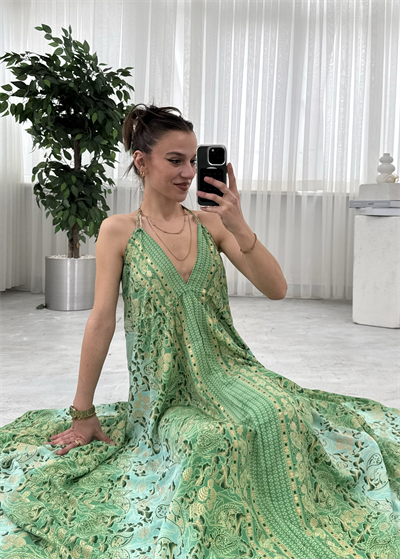 Gloria Sırt Dekolteli Hint İpeği Elbise 