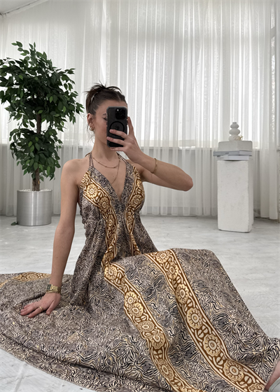 Gloria Sırt Dekolteli Hint İpeği Elbise 