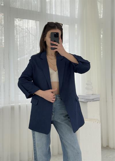 Helen Lacivert Premium Kol Katlamaklı Poliviskon Blazer