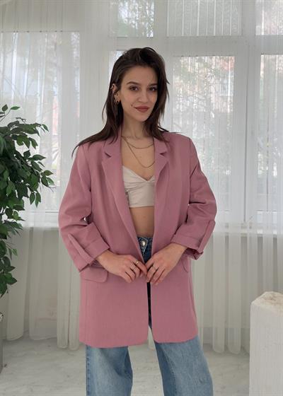 Helen Pudra Premium Kol Katlamalı Poliviskon Blazer 