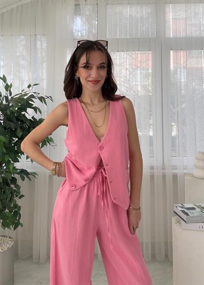 Helia Pembe İkili Keten Takım
