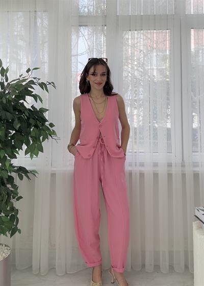 Helia Pembe İkili Keten Takım