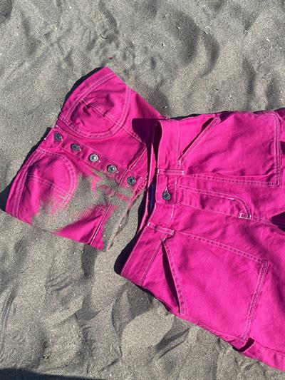 Jean Pembe Düğmeli Crop