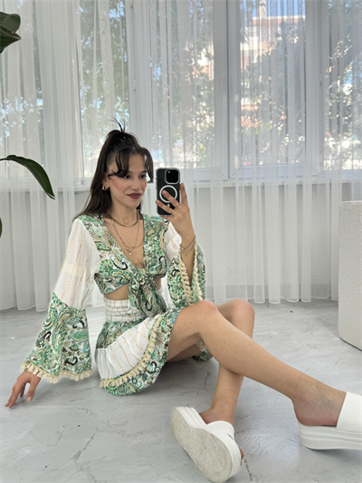 Kloe Etnik Desen Yeşil İkili Takım