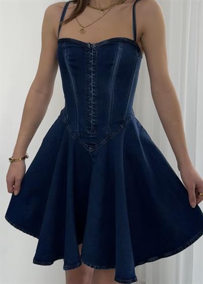 Korse Detaylı Denim Elbise