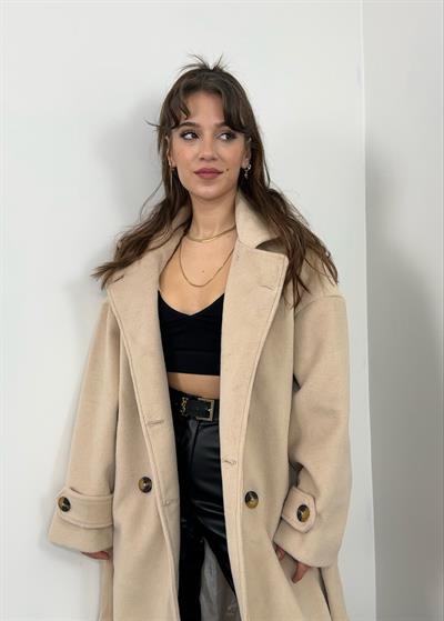 Kuşaklı Ekru Kaşmir Kaban 