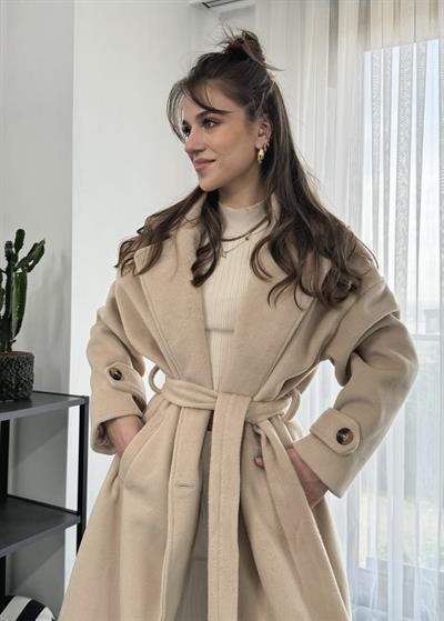 Kuşaklı Ekru Kaşmir Kaban 