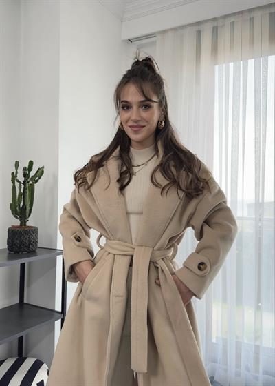 Kuşaklı Ekru Kaşmir Kaban 