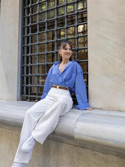 Lacivert Çizgili Oversize Gömlek 