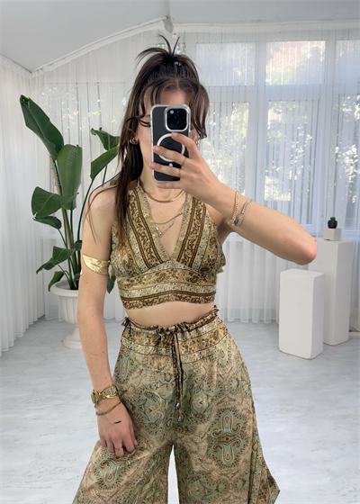 Leyz Boho Etnik Desen Alt Üst Takım
